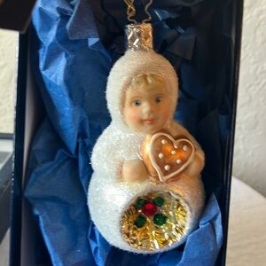 Inge Glass: Heirlooms- 2011 Snow Child Gingerbread/Heart GLASS Ornament- Germany